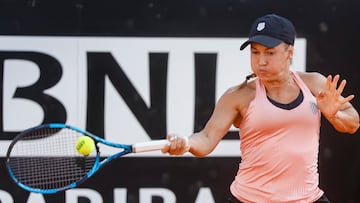 Rome (Italy), 11/05/2022.- Yulia Putintseva of Kazakhstan in action during her women's singles second round match against Garbine Muguruza of Spain at the Italian Open tennis tournament in Rome, Italy, 11 May 2022. (Tenis, Italia, Kazajstán, España, Roma) EFE/EPA/FABIO FRUSTACI