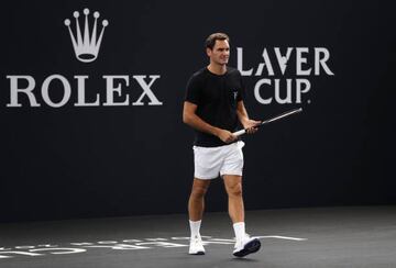 Roger Federer during a practice session ahead of the Laver Cup at The O2 Arena.