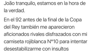 Tuit de Futre a Jo&atilde;o F&eacute;lix, insultado por los hinchas.