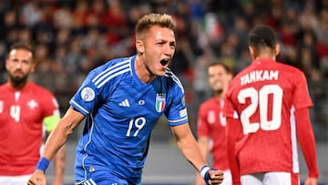 ATTARD, MALTA - MARCH 26: Mateo Retegui of Italy celebrates after scoring the team's first goal during the UEFA EURO 2024 qualifying round group C match between Malta and Italy at Ta' Qali Stadium on March 26, 2023 in Attard, Malta. (Photo by Tullio Puglia - UEFA/UEFA via Getty Images)