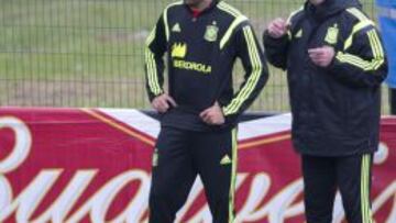 Diego Costa y Del Bosque, durante un entreno del Mundial.