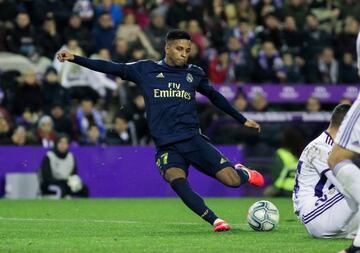 Real Madrid's Rodrygo Goes in action against Valladolid.