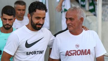 Rúben Amorim y José Mourinho durante sus etapas como entrenadores del Sporting y la AS Roma.