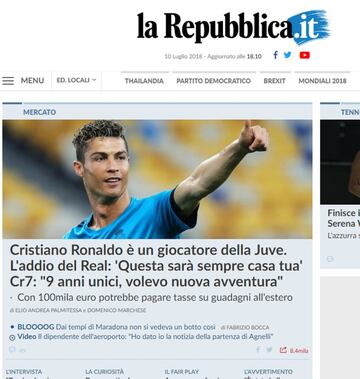 Así ha reaccionado la prensa mundial al fichaje de Cristiano