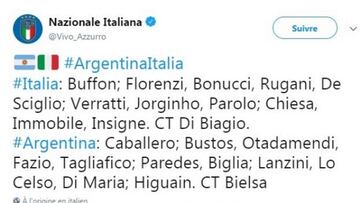 Twitter de la selecci&oacute;n italiana.