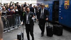 Messi, en la llegada del Barcelona a Dortmund.