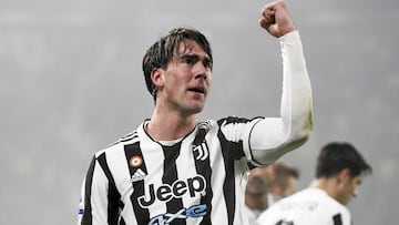 06 February 2022, Italy, Turin: Juventus&#039; Dusan Vlahovic celebrates scoring his side&#039;s first goal during the Italian Serie A soccer match between juventus FC and Hellas Verona FC at Allianz Stadium. Photo: Fabio Ferrari/LaPresse via ZUMA Press/d