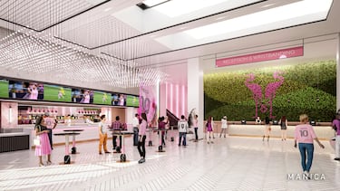 Acceso oesta de la zona VIP al Nu Stadium. Las zonas VIP no serán solo asientos cómodos, sino espacios de hospitalidad de nivel mundial.