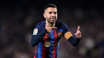 Jordi Alba celebra su gol contra el Sevilla.