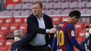 Ronald Koeman, con Messi despu&eacute;s del partido ante el Celta.