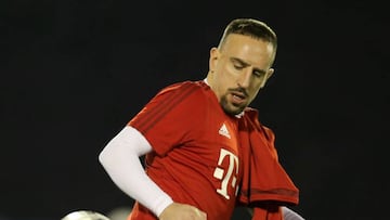 Bayern Munich&#039;s French midfielder Franck Ribery taking part in a training session.