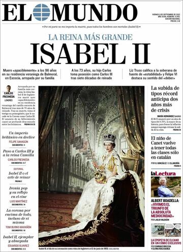 Las portadas de los diarios tras el fallecimiento de Isabel II