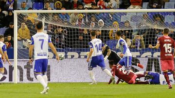 Eddy Silvestre anota el gol que le dio la victoria al Albacete ante el Zaragoza en el partido de LaLiga Smartbank 2019/2020.