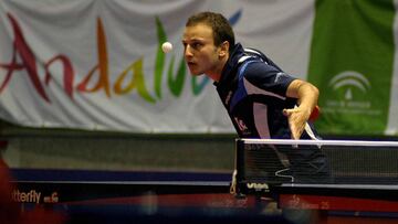 Carlos Machado, durante un partido con el Real Club Priego Cajasur de Tenis de Mesa.