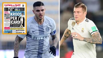 Mauro Icardi, Toni Kroos y la portada del &#039;Corriere dello Sport&#039; del lunes 31 de diciembre de 2018.