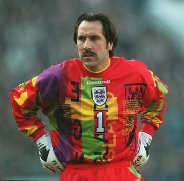 David Seaman in the England keeper's kit during the 1996 European Championship, which was hosted by the Three Lions.