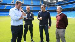 El director general del Manchester City, Ferran Soriano; el entrenador, Pep Guardiola; el presidente, Khaldoo Al Mubarak; y el director deportivo, Txiki Begiristain.