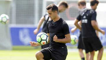 Juanmi, en un entrenamiento de la Real Sociedad. 