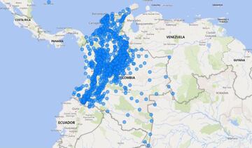 Mapa del coronavirus en Colombia.