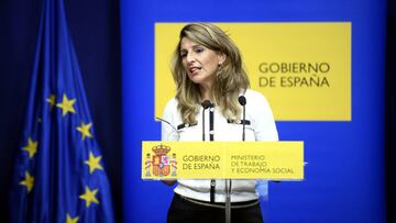 La ministra de Trabajo y Econom&iacute;a Social, Yolanda D&iacute;az, ofrece una rueda de prensa posterior a su reuni&oacute;n con las entidades m&aacute;s representativas del Trabajo Aut&oacute;nomo, de la Econom&iacute;a Social y de la Responsabilidad s