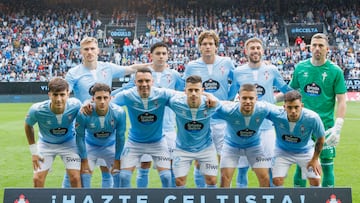 Formación inicial del Celta contra el Espanyol en Balaídos para disputar el encuentro correspondiente a la 31ª jornada de LaLiga EA Sports.