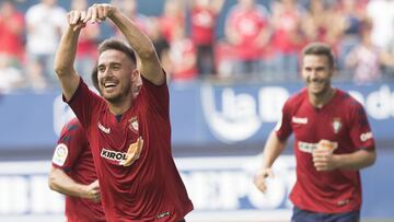 Juan Villar celebra su gol ante el Almería.