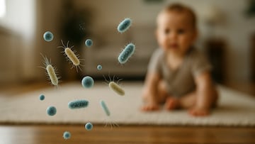 Child at home with germs illustration