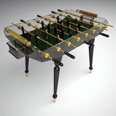 El futbolín 'Classic Gold' está construido completamente en cristal y aluminio. Tiene un diseño sofisticado y su precio es de aproximadamente 36 euros. 