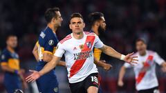 Rafael Santos Borré en un partido de River Plate ante Boca Juniors en semifinal de Copa Libertadores 2019.