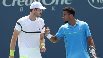 MASON, OHIO - AUGUST 17: Nicolas Jarry of Chile and Arthur Fils of France confer while playing Jamie Murray of Great Britain and Ivan Dodig of Croatia during Day 7 of the Cincinnati Open at the Lindner Family Tennis Center on August 17, 2024 in Mason, Ohio. Matthew Stockman/Getty Images/AFP (Photo by MATTHEW STOCKMAN / GETTY IMAGES NORTH AMERICA / Getty Images via AFP)