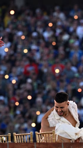 Puerto Rican singer Bad Bunny performs during Super Bowl LX Patriots vs Seahawks Apple Music Halftime Show at Levi's Stadium in Santa Clara, California on February 8, 2026. (Photo by JOSH EDELSON / AFP)