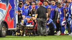 Sep 19, 2022; Orchard Park, New York, USA; Buffalo Bills platers and coaches stand around medical personnel attending to Buffalo Bills cornerback Dane Jackson in the second quarter at Highmark Stadium. Mandatory Credit: Mark Konezny-USA TODAY Sports