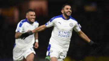 Mahrez celebra el gol anotado contra el Leicester.
