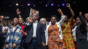 Gustavo Petro and Francia Marquez during the celebration of his victory at Movistar Center, Bogota, on june 19, 2022. (Photo by Robert Bonet/NurPhoto via Getty Images)
