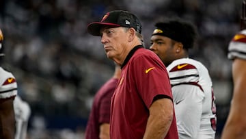 Washington Commanders defensive coordinator Jack Del Rio before the game between the Dallas Cowboys and the Washington Commanders