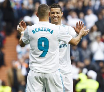 Benzema celebrates with Cristiano.