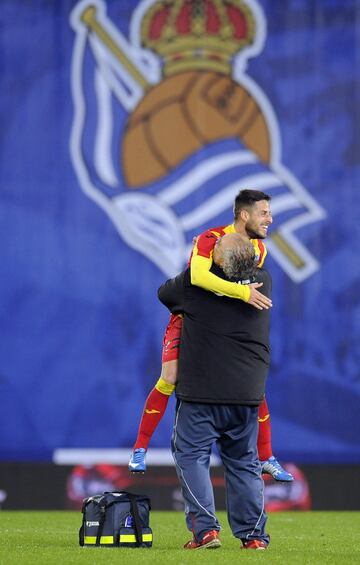 The Segunda B side celebrate after beating Real Sociedad 3-2 in the Copa del Rey.