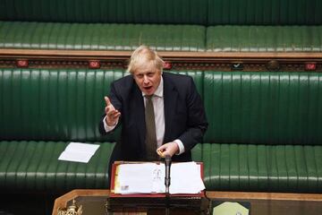Britain's Prime Minister Boris Johnson speaks during the weekly question time debate in Parliament in London, Britain May 6, 2020. UK Parliament/Jessica Taylor/