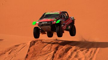 Saudi driver Yazeed Al Rajhi and German co-driver Timo Gottschalk compete during Stage 6 of the Dakar Rally 2025, between Hail and Al Duwadimi, Saudi Arabia, on January 11, 2025. (Photo by Valery HACHE / AFP)