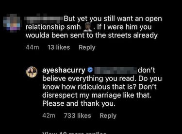 Ayesha habla sobre los rumores de que tiene una relación abierta con Stephen Curry