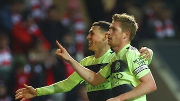 Soccer Football - FA Cup - Fifth Round - Bristol City v Manchester City - Ashton Gate Stadium, Bristol, Britain - February 28, 2023 Manchester City's Kevin De Bruyne celebrates scoring their third goal with Phil Foden Action Images via Reuters/Paul Childs