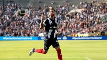 PASADENA, CALIFORNIA - JUNE 17: Sergio Ramos #93 of CF Monterrey celebrates scoring his team's first goal during the FIFA Club World Cup 2025 group E match between CF Monterrey and FC Internazionale Milano at Rose Bowl Stadium on June 17, 2025 in Pasadena, California.   Stu Forster/Getty Images/AFP (Photo by Stu Forster / GETTY IMAGES NORTH AMERICA / Getty Images via AFP)