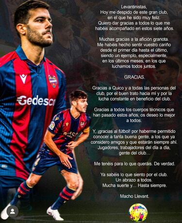 Rober Pier se despide del Levante 