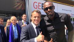 Usain Bolt y Emmanuel Macron posando juntos y muy sonrientes el 16 de mayo del 2019 en Par&iacute;s.