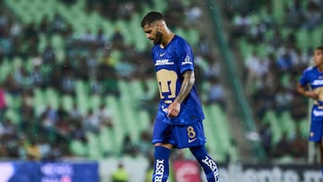 Jose Caicedo of Pumas during the 1st round match between Santos and Pumas UNAM as part of the Liga BBVA MX, Torneo Apertura 2025 at TSM Corona Stadium, on July 12, 2025 in Torreon, Coahuila, Mexico