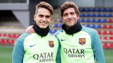 Denis Suárez y Sergi Roberto en un entrenamiento del Barça