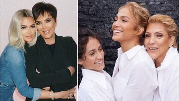 Collage de Khloe Kardashian, Kris Jenner y Jennifer Lopez con su mam&aacute; e hija.