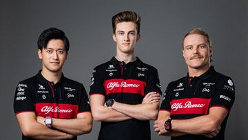 Zhou, Pourchaire y Bottas con los colores de Alfa Romeo.