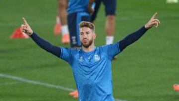 Sergio Ramos, en el entrenamiento de ayer.
