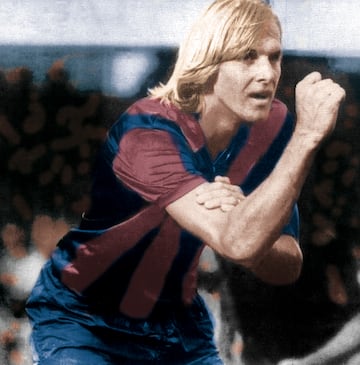 El alemn Schuster celebr con un corte de mangas la conquista de la Copa del Rey del Barcelona ante el Real Madrid en 1982. 
